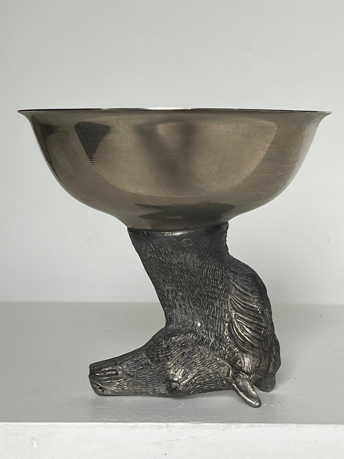Silver-plated stirrup cup. Horse.