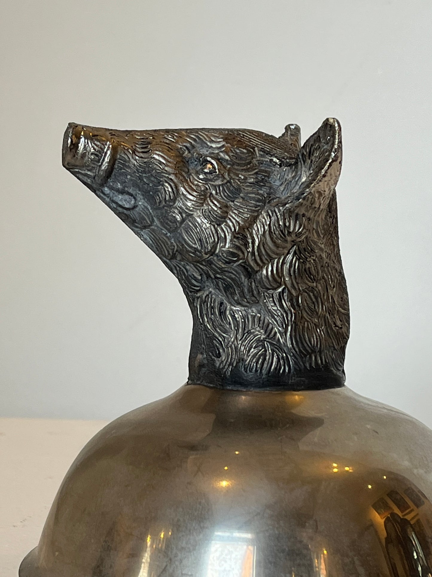 Silver-plated stirrup cup. Boar.